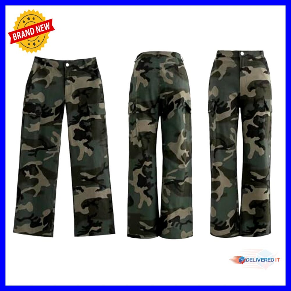 Oversized Camo Cargo Pants Jogger Sweatpants with Pockets High Waisted - Picture 5 of 7